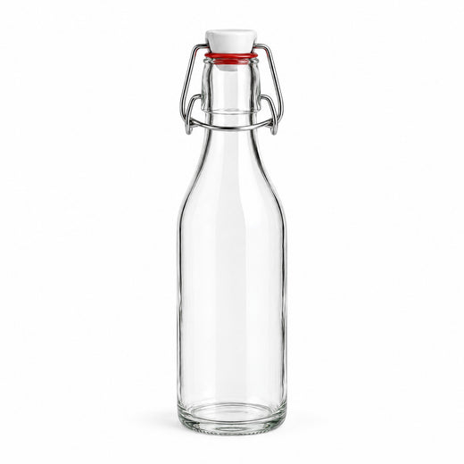 250 ml Bügelflasche rund mit Bügelverschluss – leer auf Weiß, inklusive Bügelverschluss
