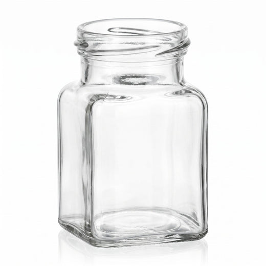 150 ml Einmachglas Eckig – leere Produktansicht auf Weiß