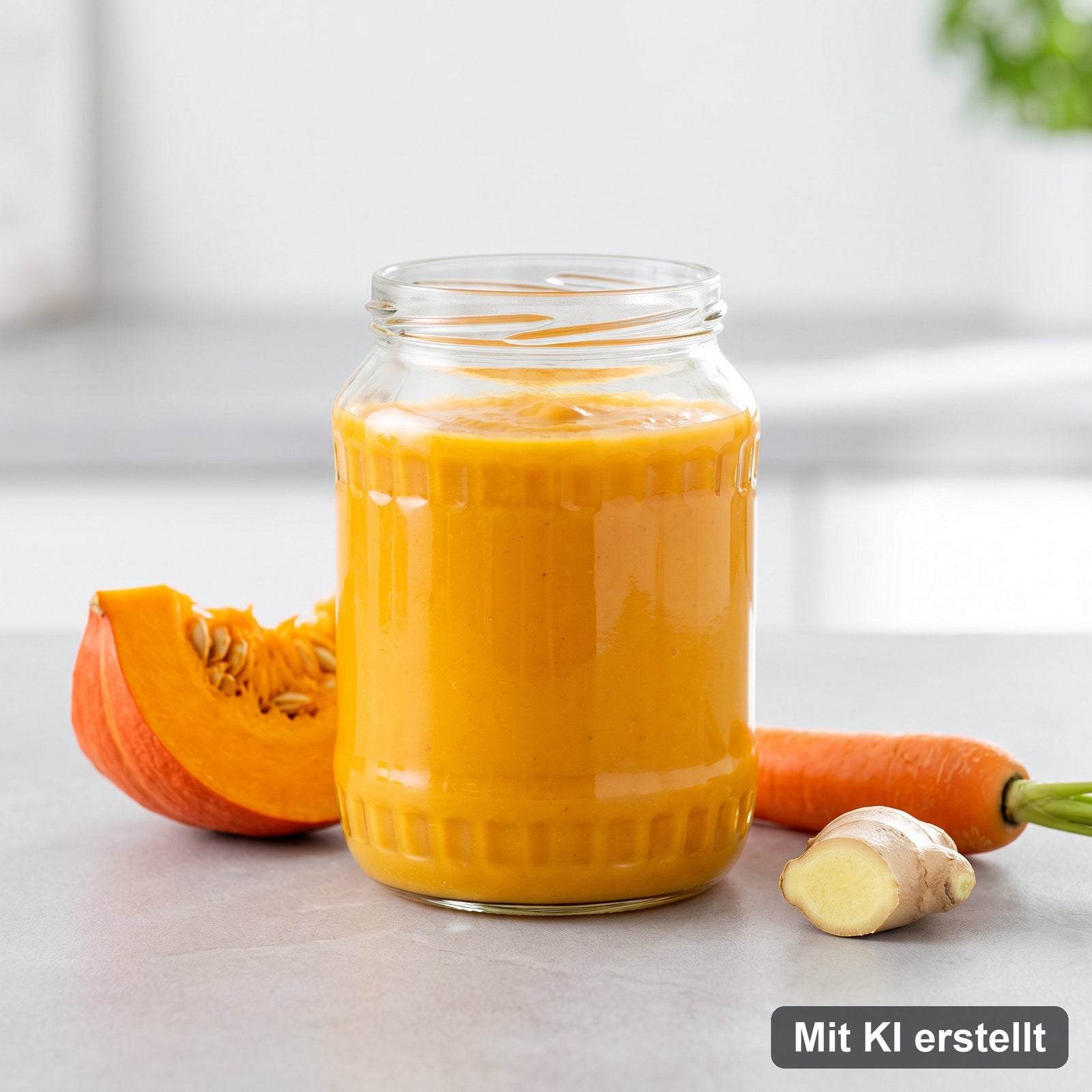 Kürbissuppe im Glas selbst gemacht – Mit KI erstellt