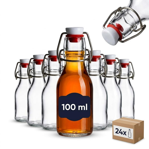 24er Set Bügelflasche 100 ml mit rotem Dichtungsring