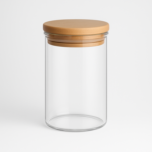 250 ml Borosilikatglas Rund mit Bambusdeckel - 1 Variante wählbar