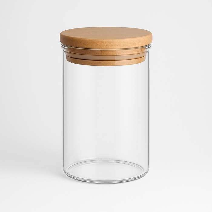 250 ml Borosilikatglas Rund mit Bambusdeckel - 1 Variante wählbar
