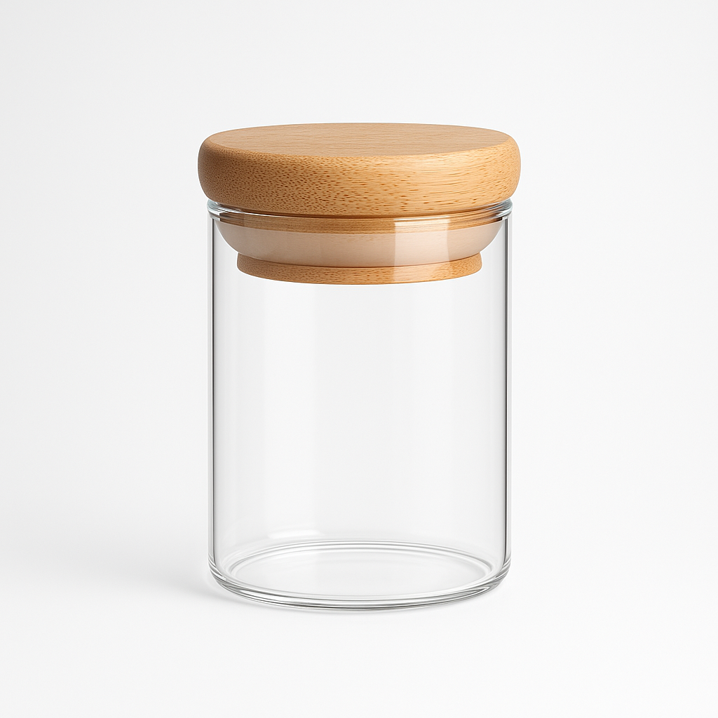 50 ml Borosilikatglas rund mit Bambusdeckel