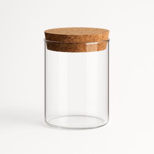 50 ml Borosilikatglas rund mit Korkverschluss