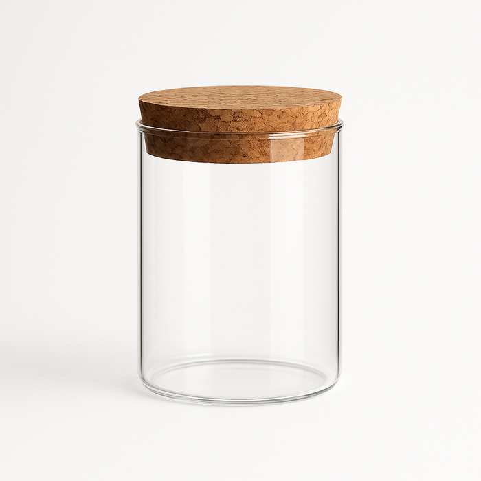50 ml Borosilikatglas rund mit Korkverschluss