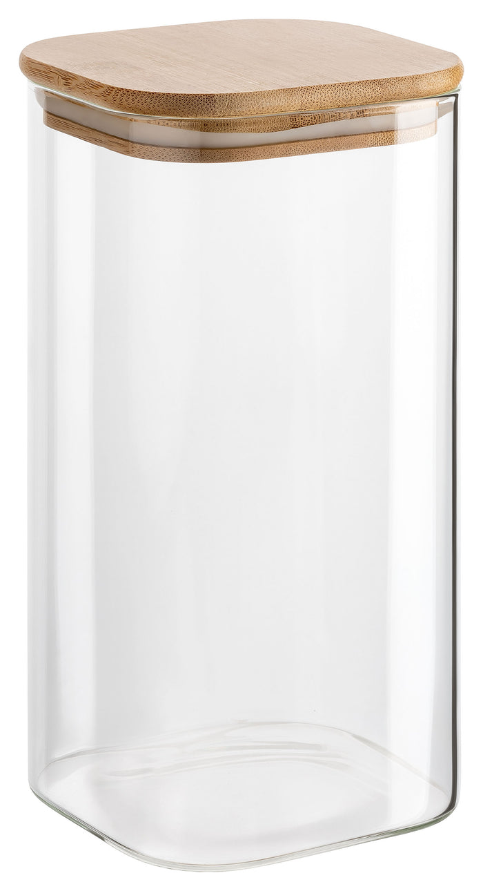 1500 ml Borosilikatglas eckig mit Bambusdeckel