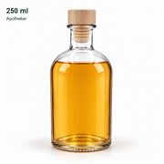 Apotheker 250 ml gefüllt vor weißem Hintergrund mit neutraler seitlicher Verschlussansicht.