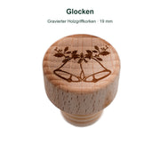 Originalgravur Glocken auf dem Holzgriff eines 19-mm-Holzgriffkorkens.
