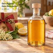 Apotheker 250 ml gefüllt als selbstgemachtes Geschenk in warmem Wohnambiente; 6er-Set mit gravierten Holzgriffkorken.