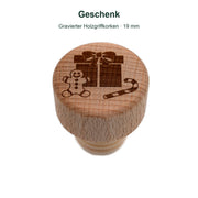 Originalgravur Geschenk auf dem Holzgriff eines 19-mm-Holzgriffkorkens.