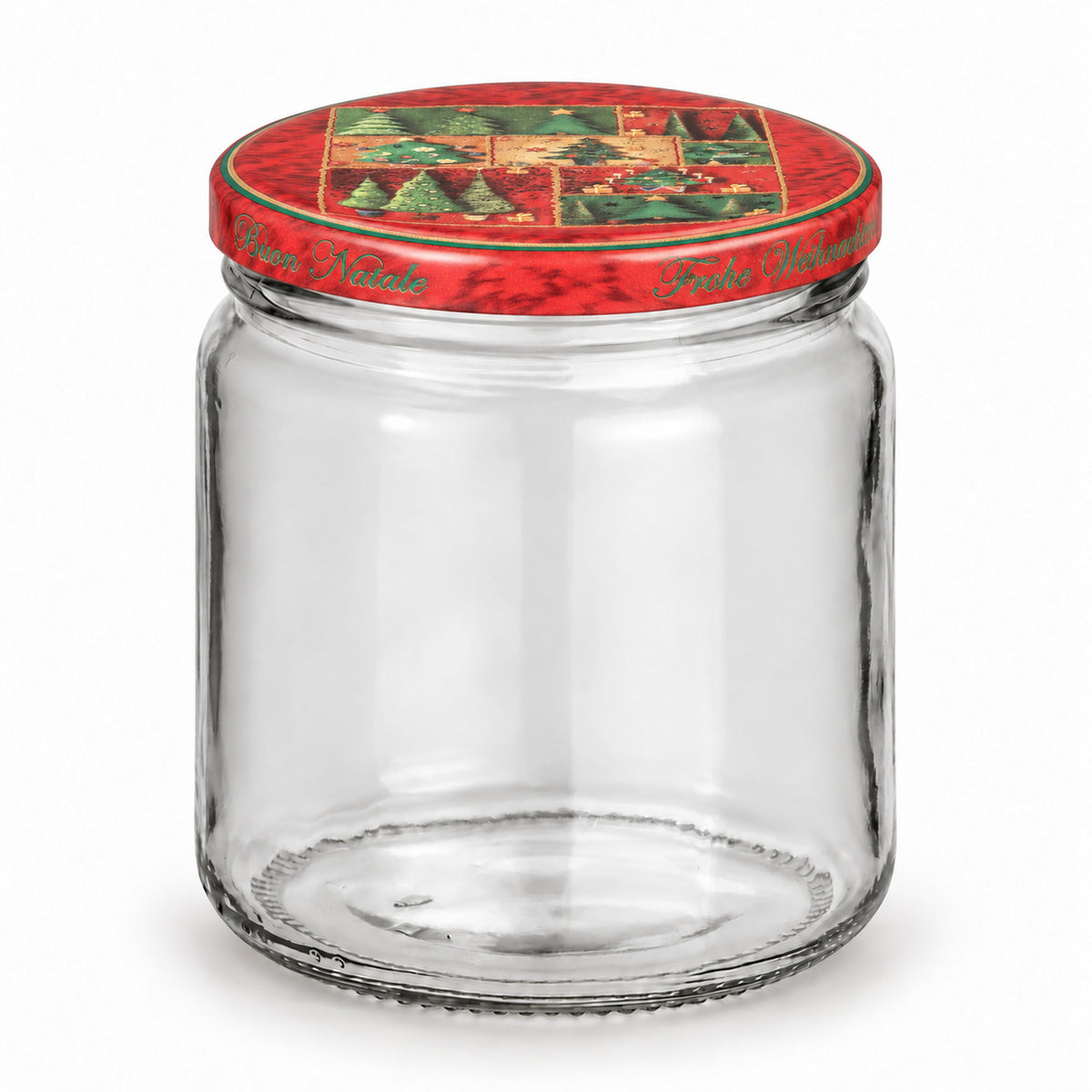 Honigglas 405 ml mit TO82 Tanne rot-grün – leeres Glas