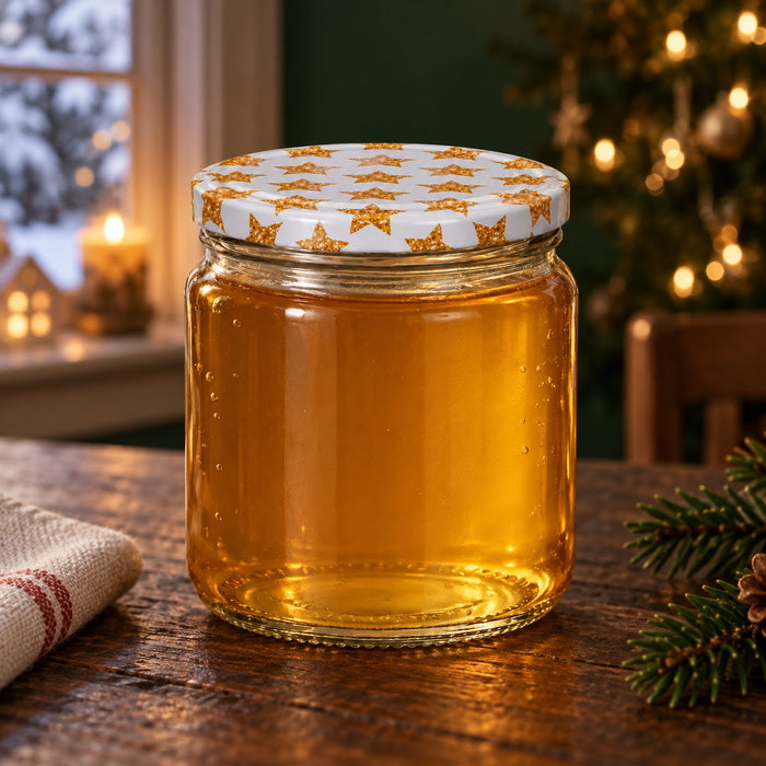 Honigglas 405 ml mit TO82 goldene Sterne – weihnachtliche Füllidee