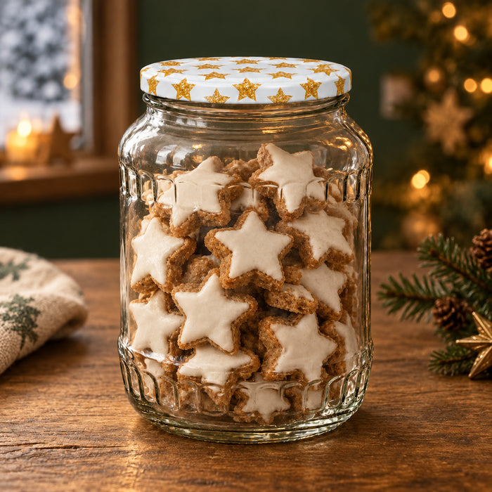 Classic Facettenglas 720 ml mit TO82 goldene Sterne – weihnachtliche Füllidee