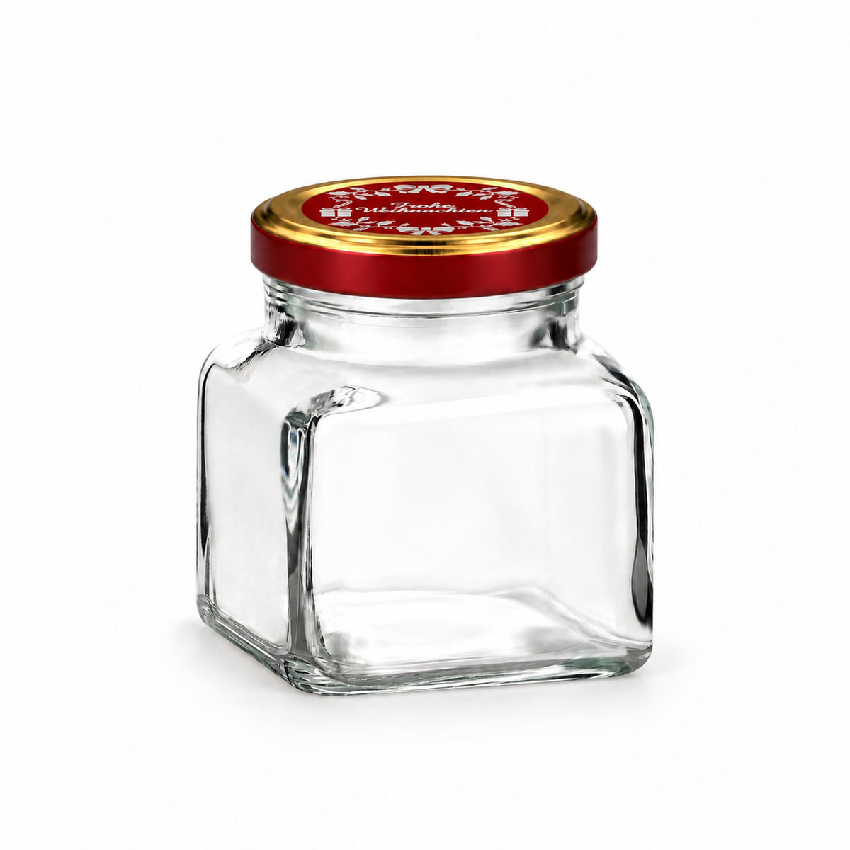 Quadratglas 120 ml mit TO53 Rotgold „Frohe Weihnachten“ – leeres Glas