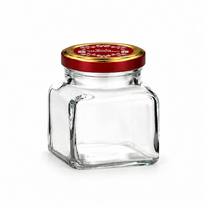 Quadratglas 120 ml mit TO53 Rotgold „Frohe Weihnachten“ – leeres Glas