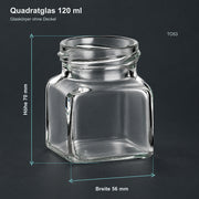 Quadratglas 120 ml – Volumen und Maße des Glaskörpers