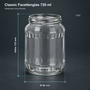 Classic Facettenglas 720 ml – Volumen und Maße des Glaskörpers