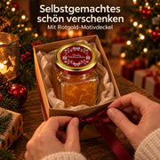 Quadratglas 150 ml mit TO53 Rotgold „Frohe Weihnachten“ – Selbstgemachtes verschenken