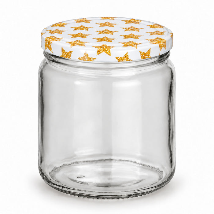 Honigglas 405 ml mit TO82 goldene Sterne – leeres Glas