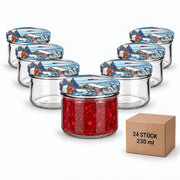 24er-Set Classic Glas 230 ml mit Winterlandschaft – leere Gläser mit Motivdeckeln