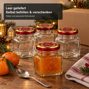 Quadratglas 120 ml mit TO53 Rotgold „Frohe Weihnachten“ – weihnachtliche Füllidee