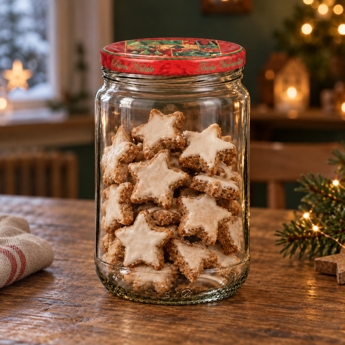 Einmachglas 580 ml mit TO82 Tanne rot-grün – weihnachtliche Füllidee