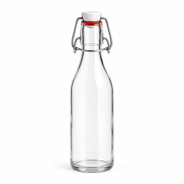 250 ml Bügelflasche rund mit Bügelverschluss – leer auf Weiß, inklusive Bügelverschluss