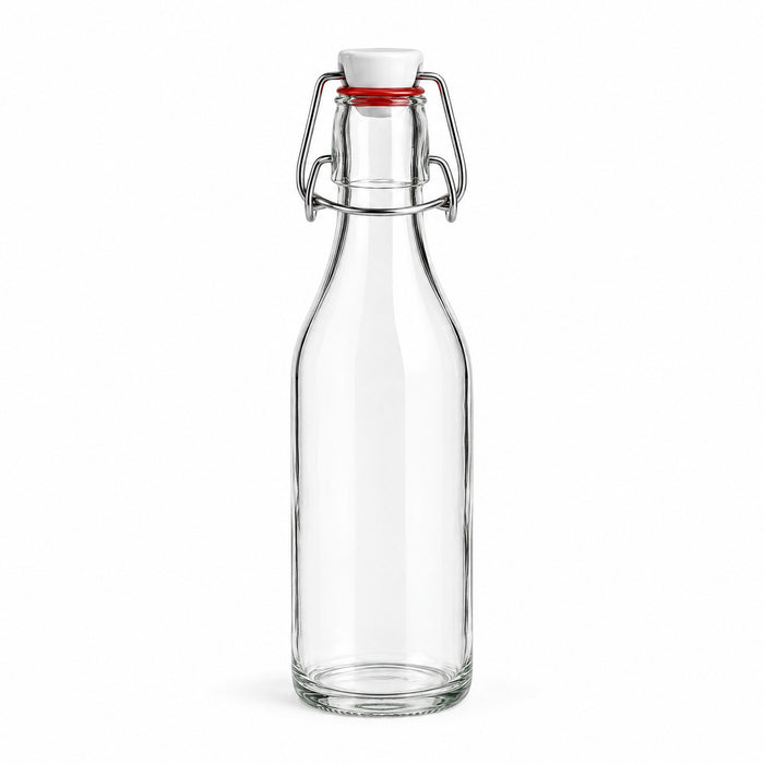 250 ml Bügelflasche rund mit Bügelverschluss – leer auf Weiß, inklusive Bügelverschluss
