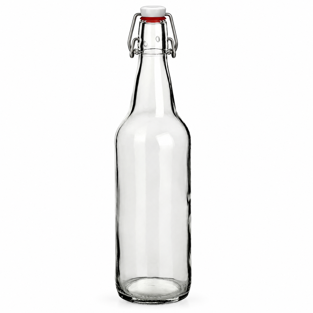 500 ml Bügelflasche Klar – leer auf Weiß, inklusive Bügelverschluss