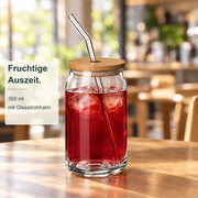 350 ml Trinkglas “Dose” mit Deckel und Strohhalm – Anwendung