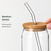 350 ml Trinkglas “Dose” mit Deckel und Strohhalm – Detailansicht