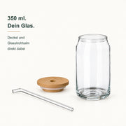 350 ml Trinkglas “Dose” mit Deckel und Strohhalm – Volumen und Lieferumfang