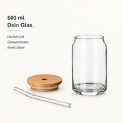 500 ml Trinkglas “Dose” mit Deckel und Strohhalm – Volumen und Lieferumfang