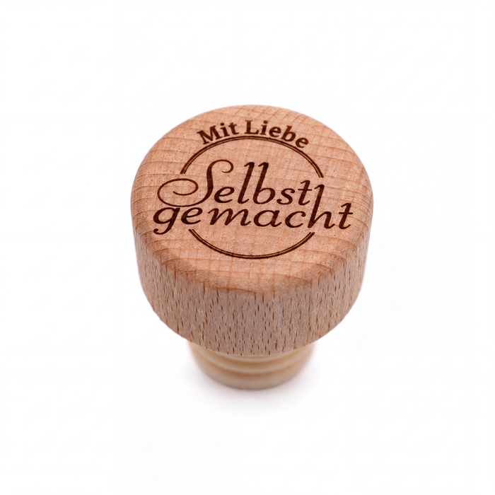 Holzgriffkorken 19 mm graviert – Mit Liebe Selbstgemacht – Produktansicht auf Weiß