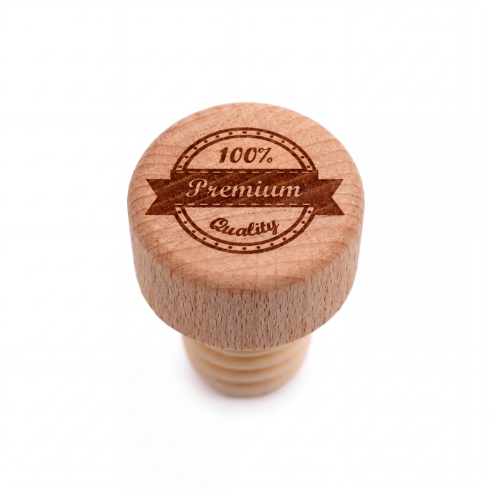 Holzgriffkorken 19 mm graviert – 100% Premium Quality – Produktansicht auf Weiß