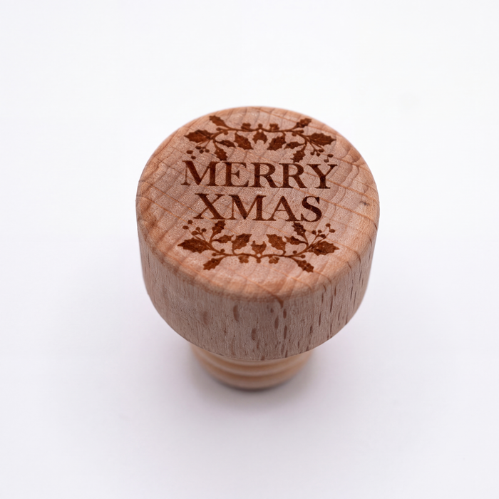 Holzgriffkorken 19 mm graviert – Merry Xmas – Produktansicht auf Weiß