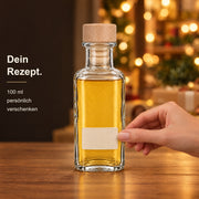 12er-Set Apothekerflasche 100 ml eckig mit gravierten Holzgriffkorken – Selbstgemacht-Mix – Füllidee