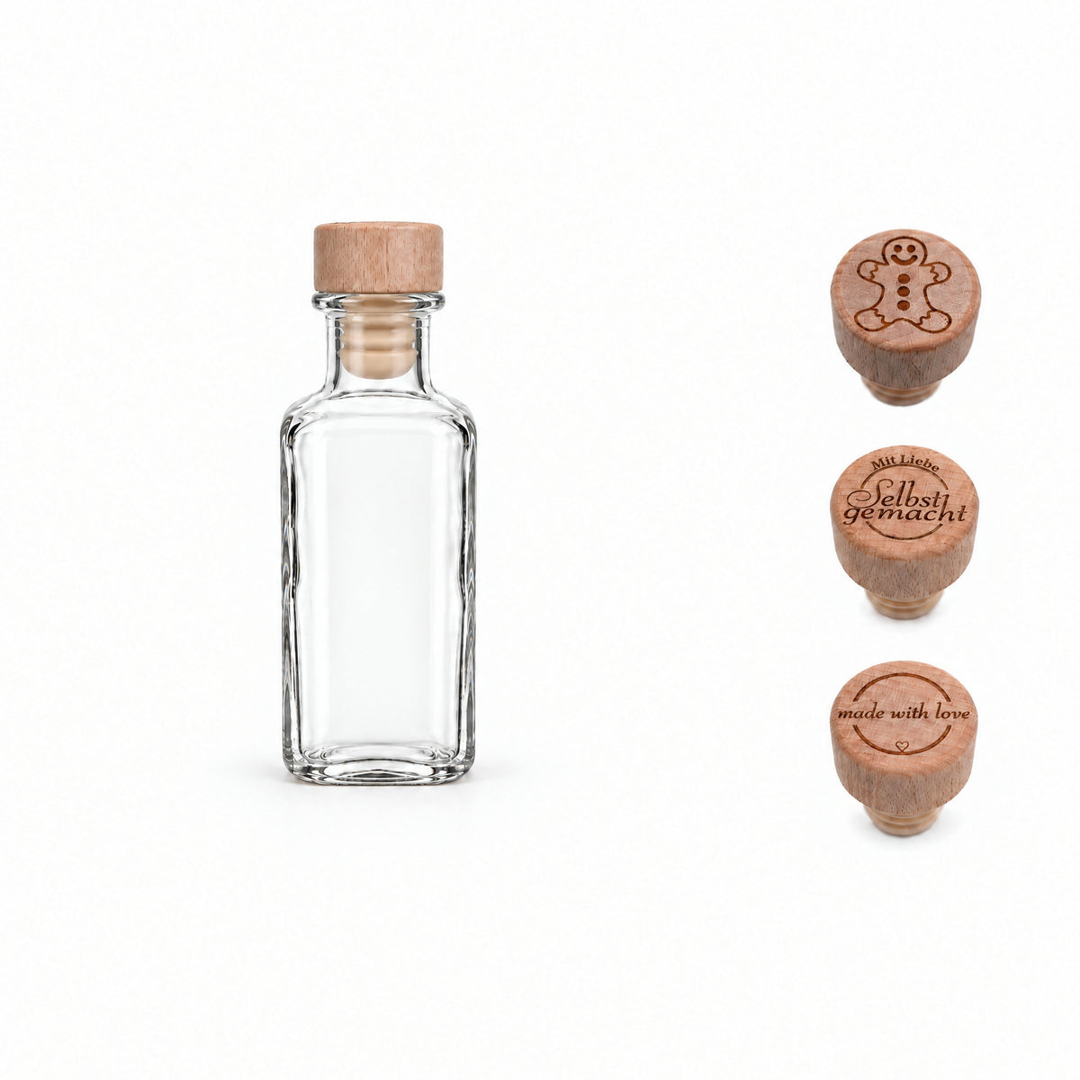 Apotheker 100 ml eckig mit Gravurkorken – Motiv wählen – Flasche und Gravurkorken ohne Texttafel