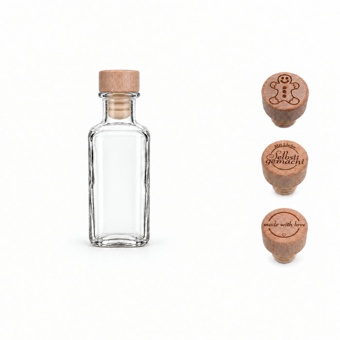 Apotheker 100 ml eckig mit Gravurkorken – Motiv wählen – Flasche und Gravurkorken ohne Texttafel