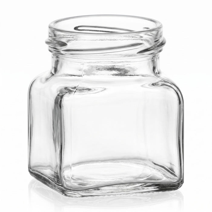 120 ml Einmachglas Eckig für TO (ohne Verschluss) – leere Produktansicht auf Weiß