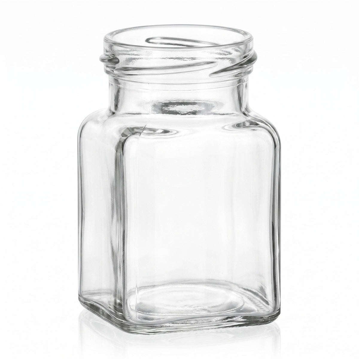 150 ml Einmachglas Eckig – leere Produktansicht auf Weiß
