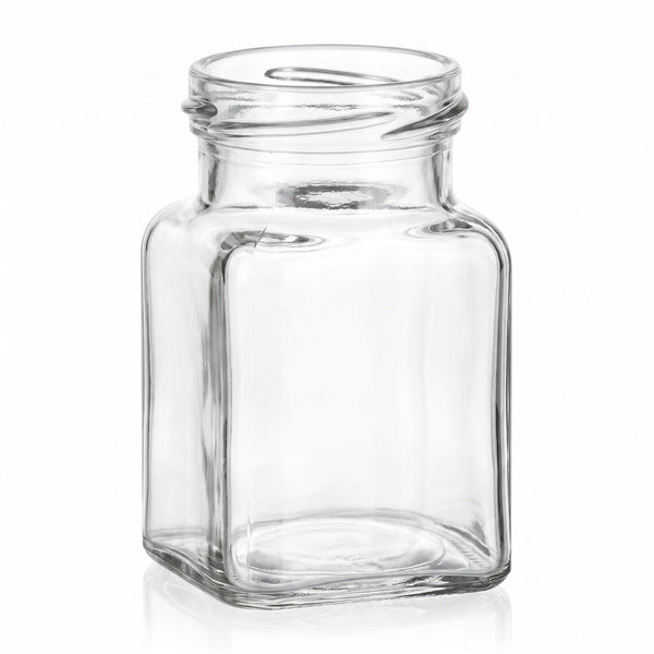 150 ml Einmachglas Eckig – leere Produktansicht auf Weiß