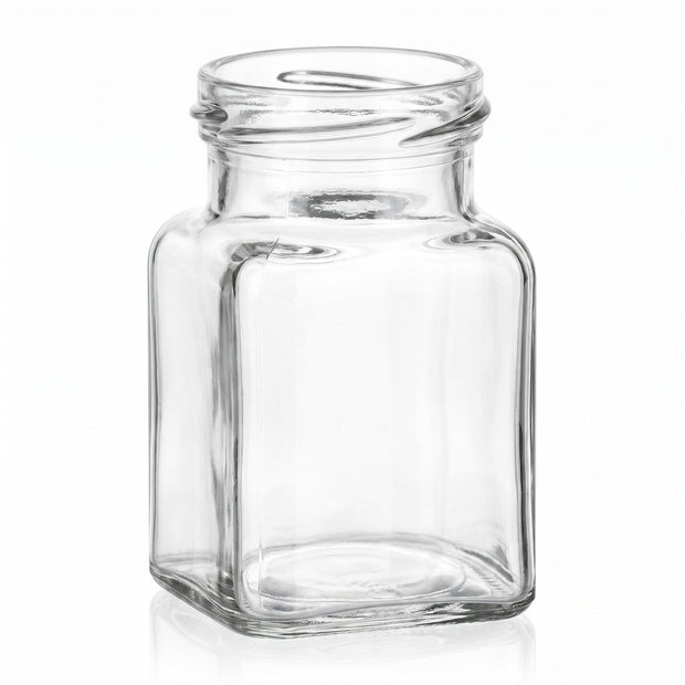 150 ml Einmachglas Eckig – leere Produktansicht auf Weiß