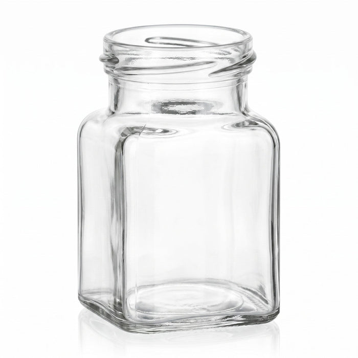150 ml Einmachglas Eckig – leere Produktansicht auf Weiß