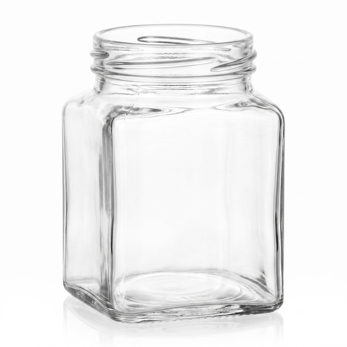 314 ml Einmachglas Quadrat (ohne Verschluss) – Produktansicht auf Weiß