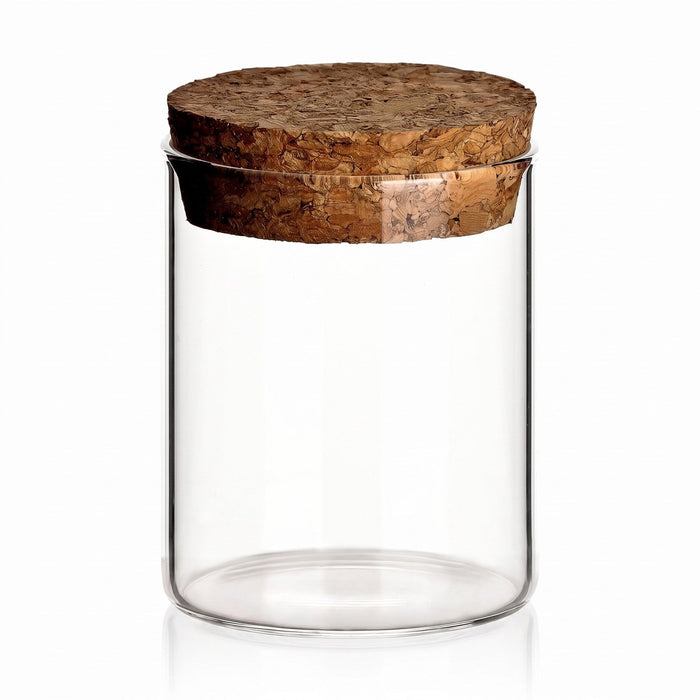 50 ml Borosilikatglas rund mit Korkverschluss – Produktansicht auf Weiß