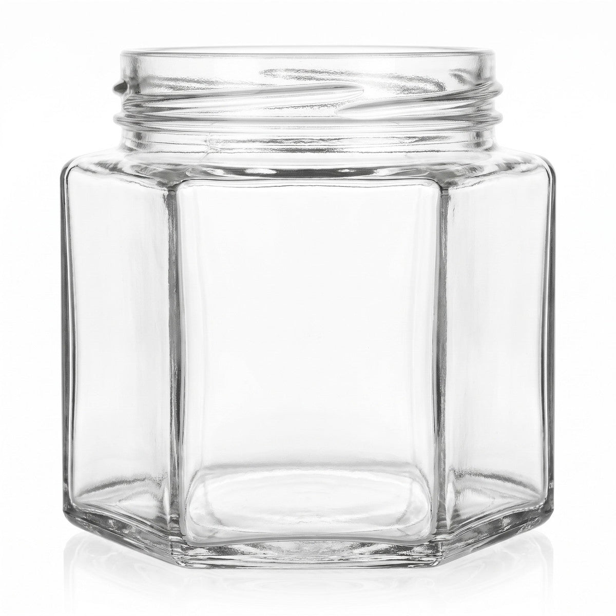 332 ml Einmachglas Hexagon (ohne Verschluss) – Produktansicht auf Weiß