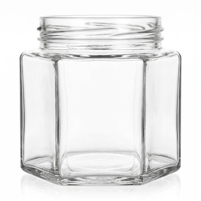 332 ml Einmachglas Hexagon (ohne Verschluss) – Produktansicht auf Weiß