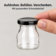 50 ml Einmachglas rund mit Verschluss Schwarz – offenes Glas und zugehöriger Deckel