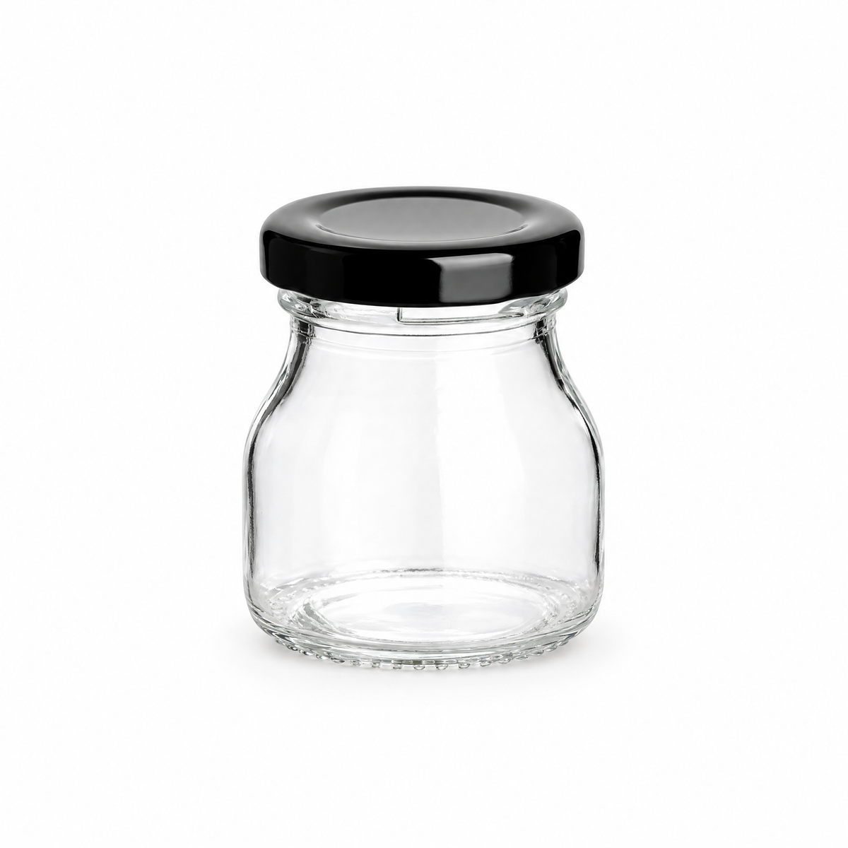 50 ml Einmachglas rund mit Verschluss Schwarz – leere Produktansicht mit enthaltenem Deckel
